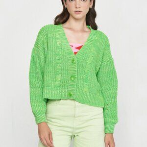 Stradivarius Green Cable Knit Cardigan Cropped